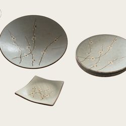 Decorative ceramic plate + bowls set (floral design)
