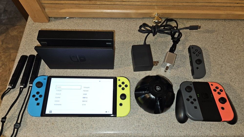Used Nintendo Switch OLED Bundle Console, Dock, 5 Joy Cons, 2 Bluetooth Controllers, Carrying Case & Charger