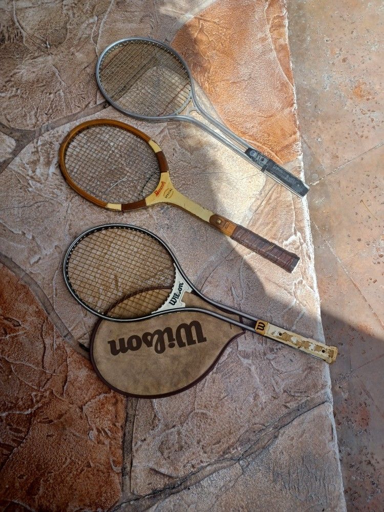 THREE VINTAGE TENNIS RACKETS 