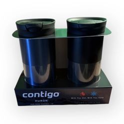 New Contigo Huron Travel Tumblers – 2 Pack (Black & Blue, 16 oz Each)