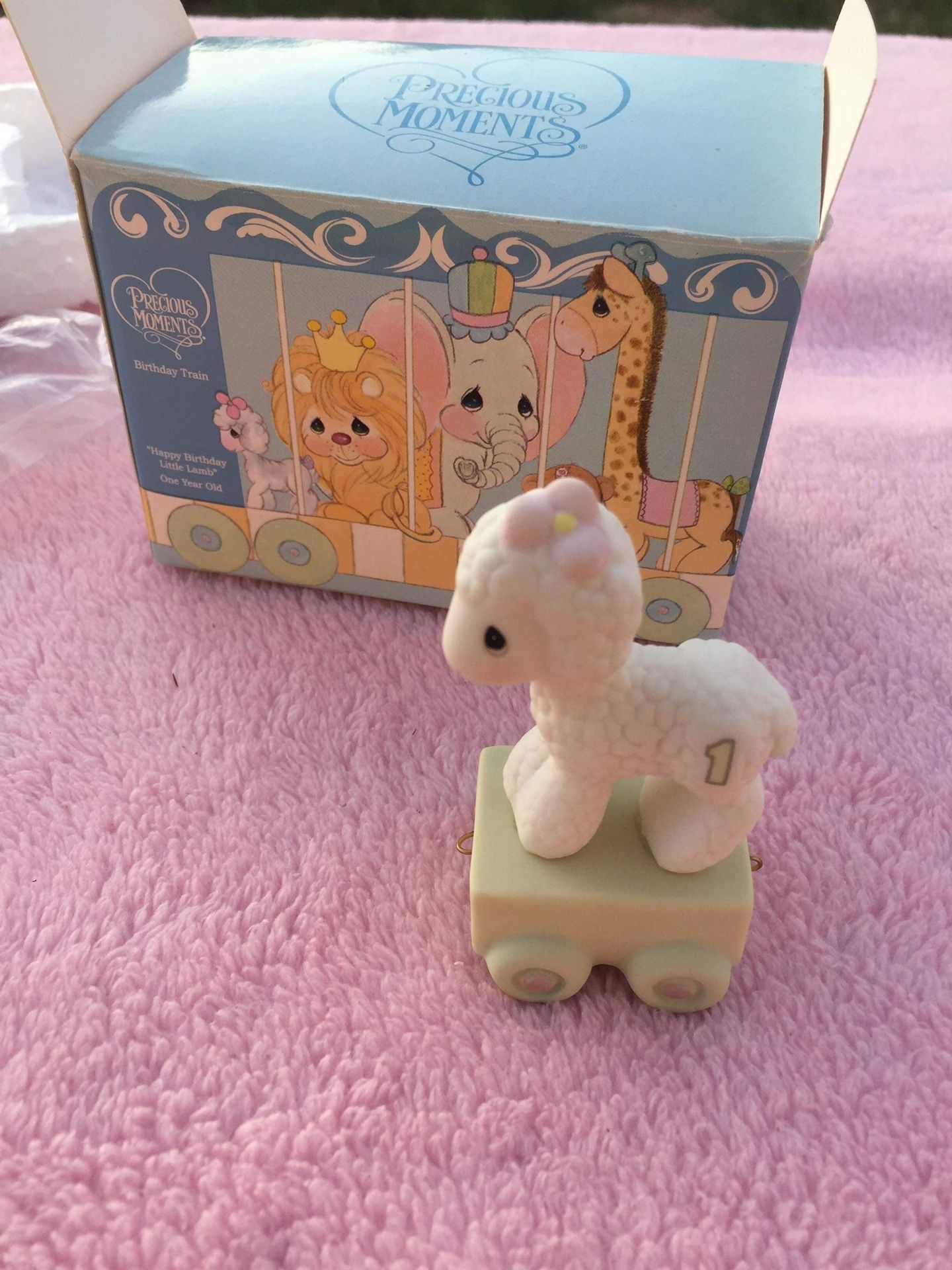 Precious Moments Vintage Happy Birthday Little Lamb Baby Age 1 Birthday Train