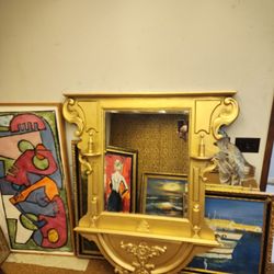 Large Solid Italian Wood Carved Gold Entry Hall Mirror ! 59" x 50"