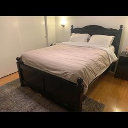 Black Queen Bed Frame with Pair Of Night Stands 