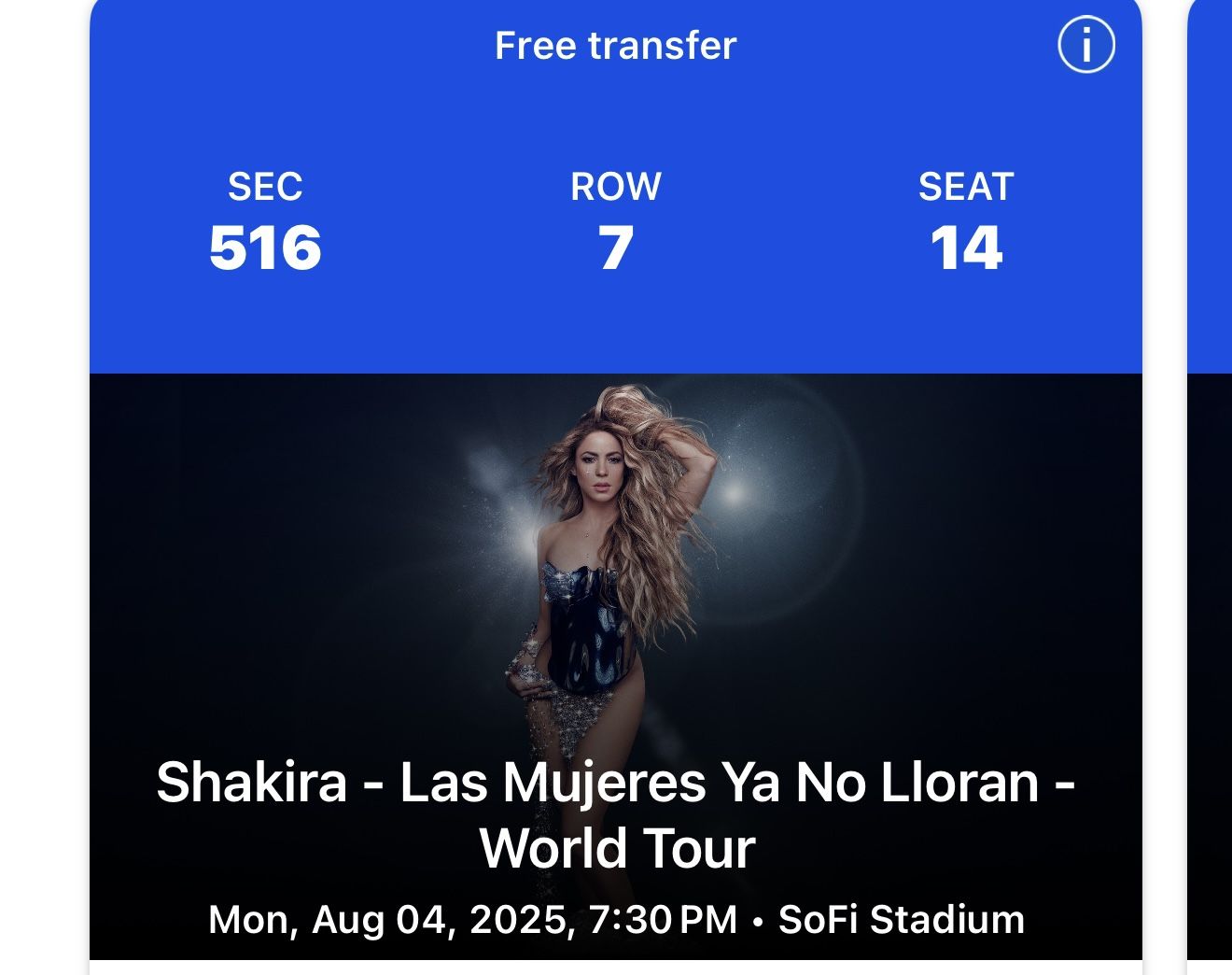Shakira Tickets for Sale- August 4- SoFi