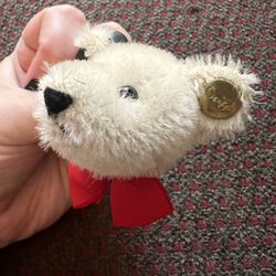 Vintage 1980s Steiff White Mohair Bear Head Jewelry Pin 