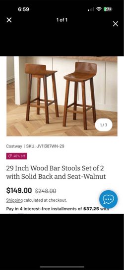 Set of 2 barstools wood-walnut