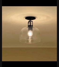 New In Box 10 in. 1-Light Semi Flush with Clear Glass in Black