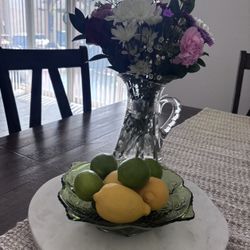 Vintage Olive Green Pressed Glass Grape Pattern Serving Bowl•Plate