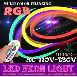 IEKOV LED NEON Light, AC 110-120V Flexible RGB LED Neon Light Strip,