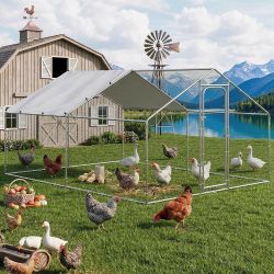 Metal Chicken Runs for Yard, Spire-roof Large Walk in Chicken coop cage for Outside,Galvanized Rabbits Duck Run and coops,Chicken Pen with Waterproof
