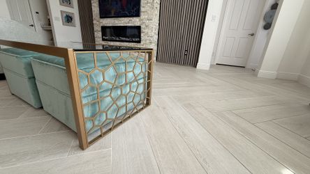 Glass Coffee Table With Two Velvet Ottoman With Wheels