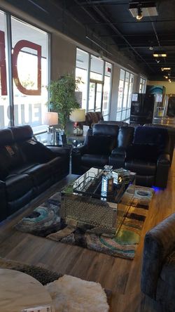 Leather style reclining sofa and loveseat combo brand new with LED lights