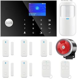 Home Security System, 4G/3G GSM Alarm System for House, Wireless Burglar Alarm 10 Piece kit with LED Screen, Pet Immune Detector, Door Sensor, SMS/Cal