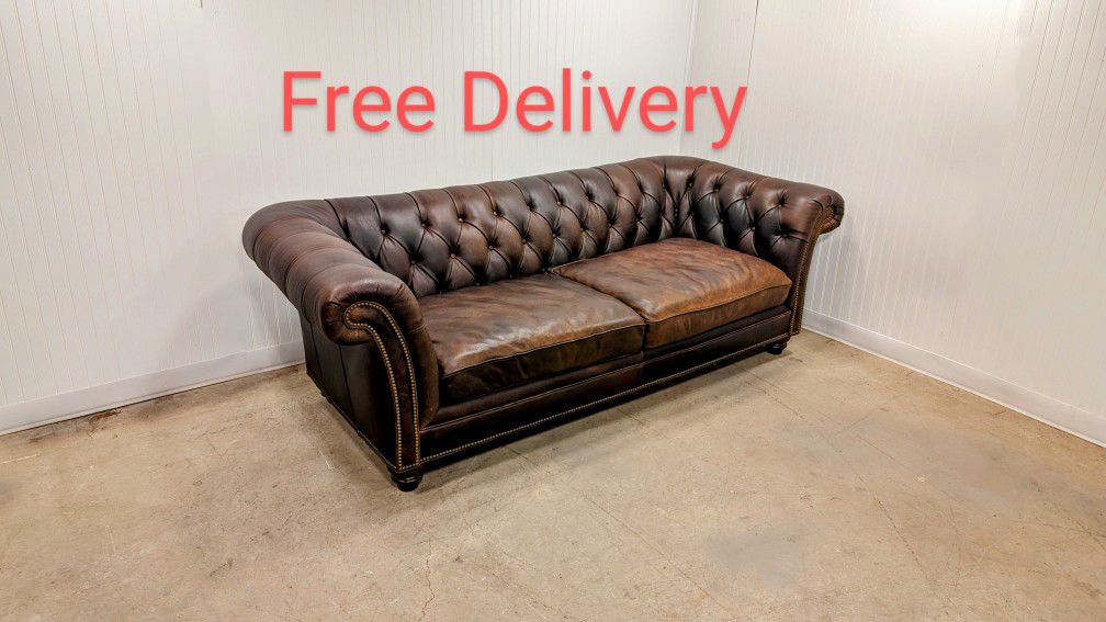 Top Grain Leather Tufted Chesterfield Sofa Couch, 2 Available