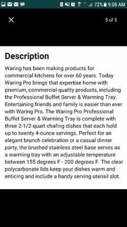 Professional Buffet Server and Warming Tray, Waring Pro BFS50B for Sale in  La Grange Park, IL - OfferUp