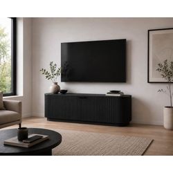 Modern Fluted Media Console / TV Stand – Black – New In Box - Rove Concepts - Delivery Available