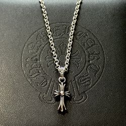 Chrome Hearts Style Mini Cross Pendant Necklace Silver 