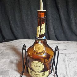 B & B Dom Benedictine Liqueur Vintage Liquor Bottle W/ Metal Display & Pour Spout

