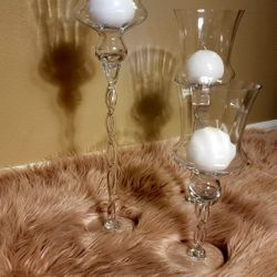 3 Tall Glass Candle Holders 