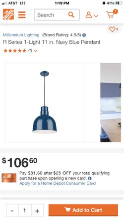 Series 1-Light 11 In. Navy Blue Pendant By Millennium Lighting