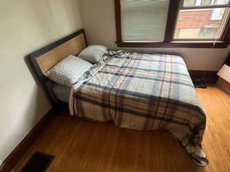 Modern Boho Woven Rattan Queen Bed Frame + Queen Mattress (Barely Used!)