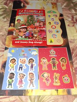 COCOMELON CHRISTMAS SONGS AND SNOWY SING-ALONGS BOOK WITH STICKERS SET...USED, BUT NEVER USED...ADULT OWNED AND KEPT IN A SMOKE FREE HOME...$10 FIRM..