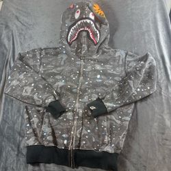 BAPE Space Camo Shark WGM Full Zip Hoodie Gray Size Large