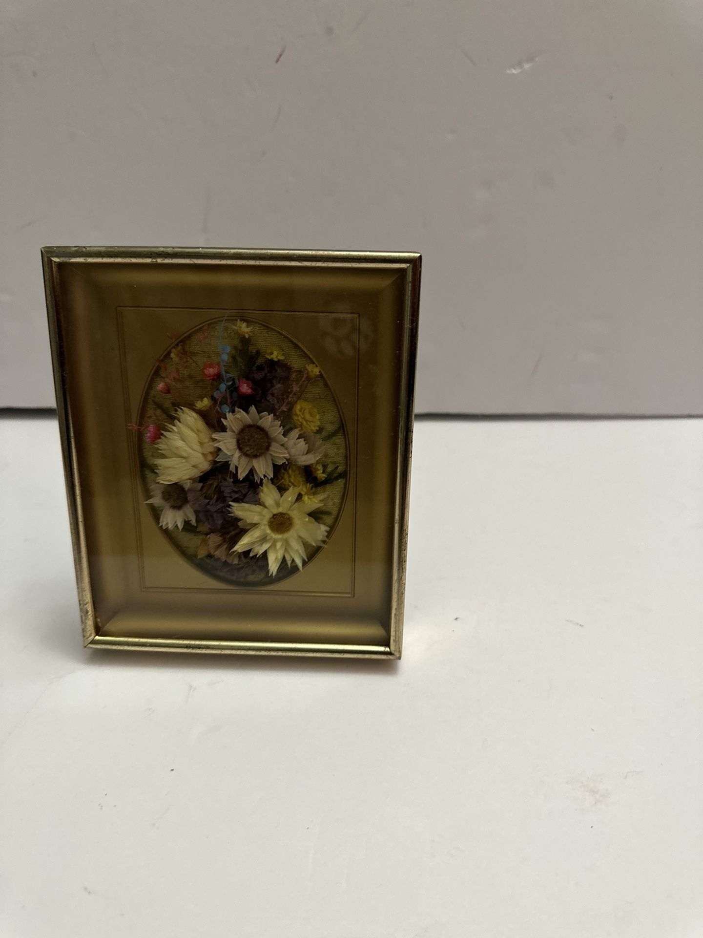 vintage framed dried flower arrangement, also known as pressed botanical art 