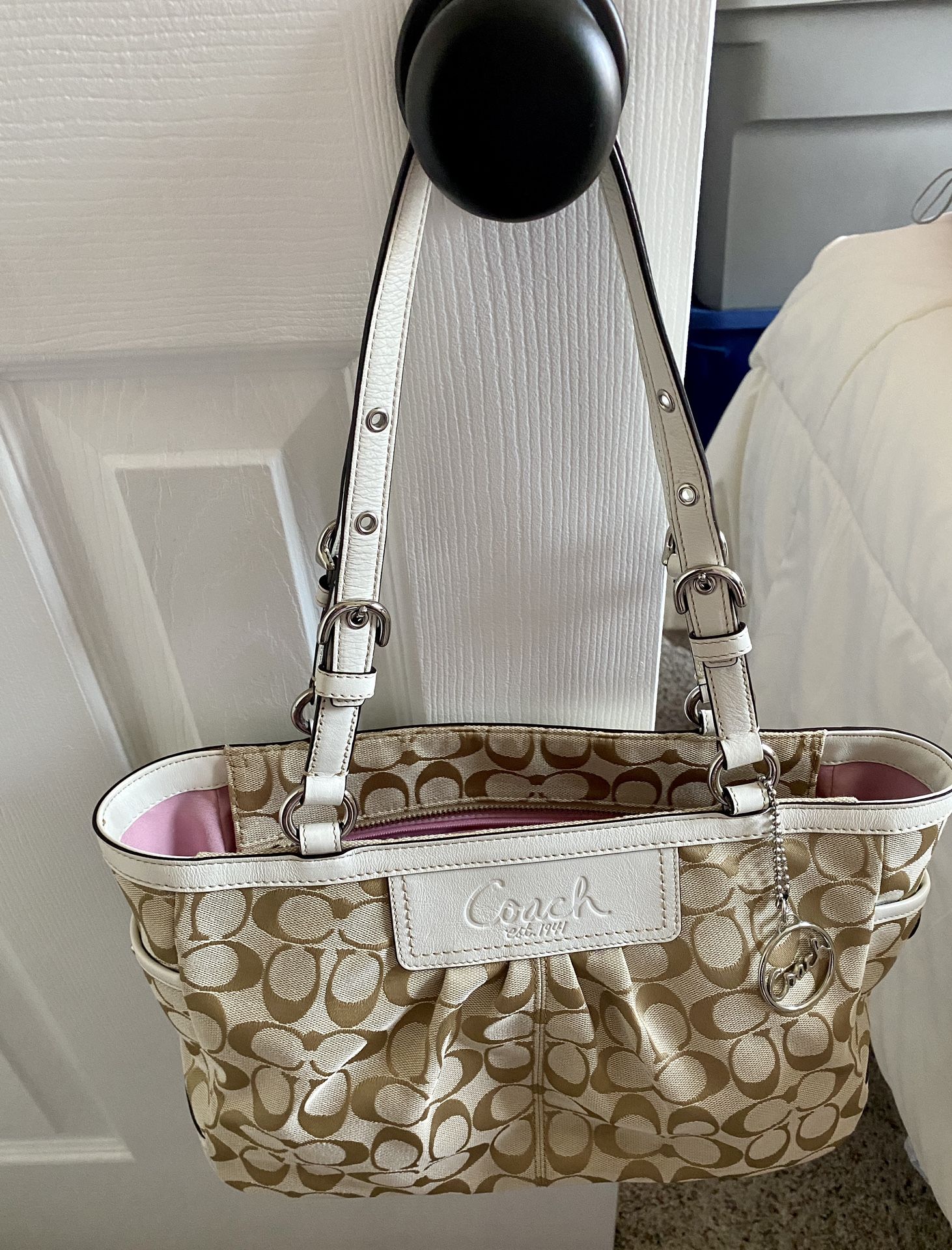  Coach Signature Pleated Tote Bag & Dust Bag