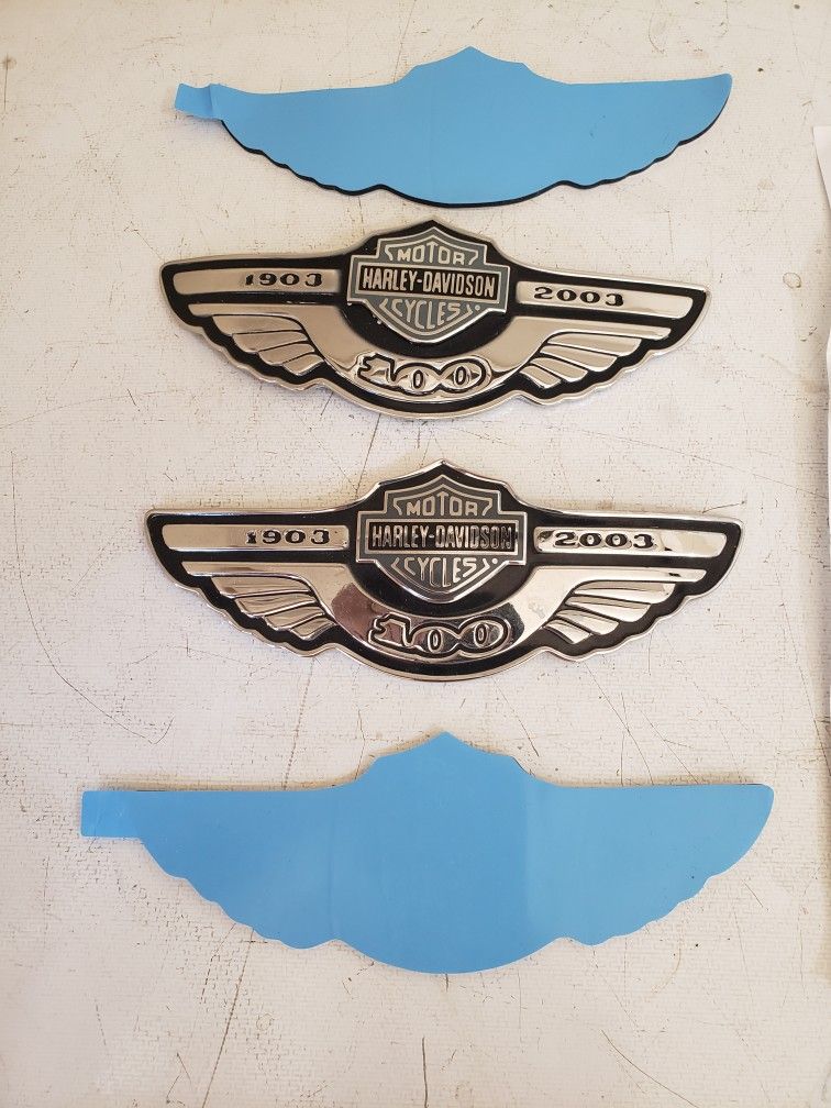 Harley 100 year anniversary tank Chrome badges with mounts