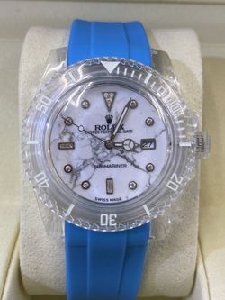 Rolex Marble Transparent Sapphire Submariner Artisan De Geneve We Buy Gold We Buy Watches Silver 24k 14k 40mm  Buy Sale Trade Box Papers Diamonds 