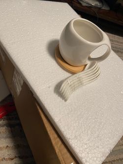 6-Piece Ceramic Coffee Mug Set with Bamboo Stand & Coasters - Brand New
