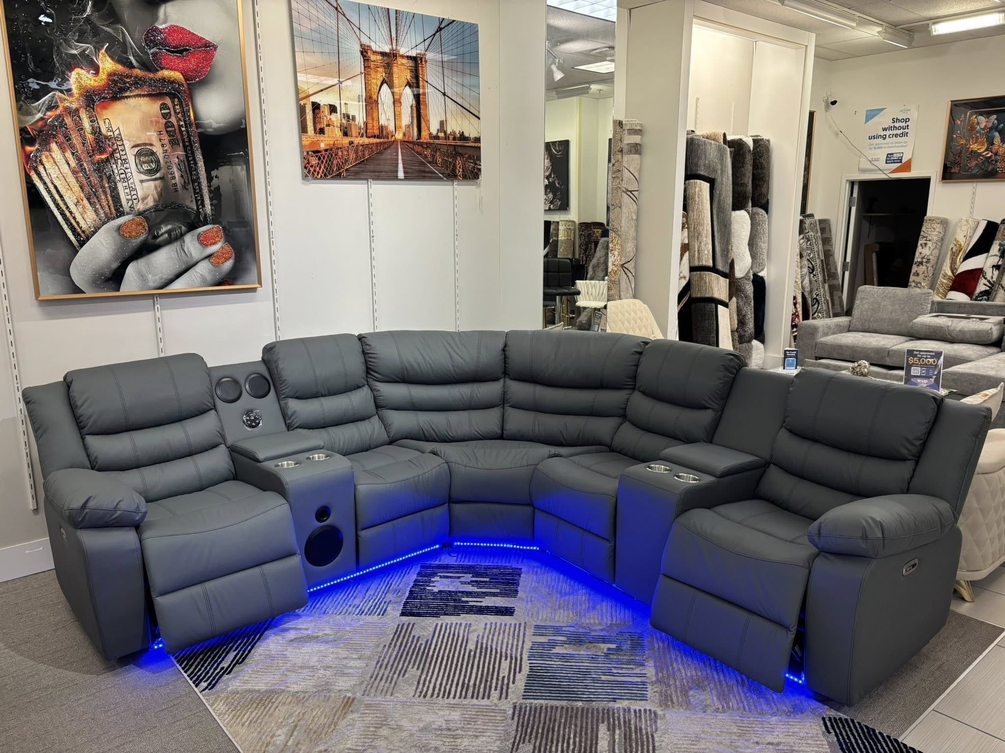 Grey Sectional With Speakers And Led Lights