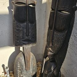 Authentic African Tall Standing Masks - King and Queen