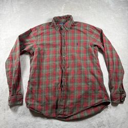 Vintage Ralph Lauren Shirt Men’s L Red Plaid Long Sleeve Button Down #3062