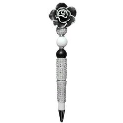 Rose Black White Fancy Custom Beaded Ballpoint Twist Pen