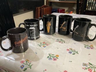 Set of 5 Black Ceramic Coffee Mugs like new