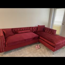 Red Velvet Sectional Couch 
