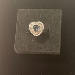 Heart Shaped Blue Topaz With Cubic Zirconia. S925 Silver. Adjustable.