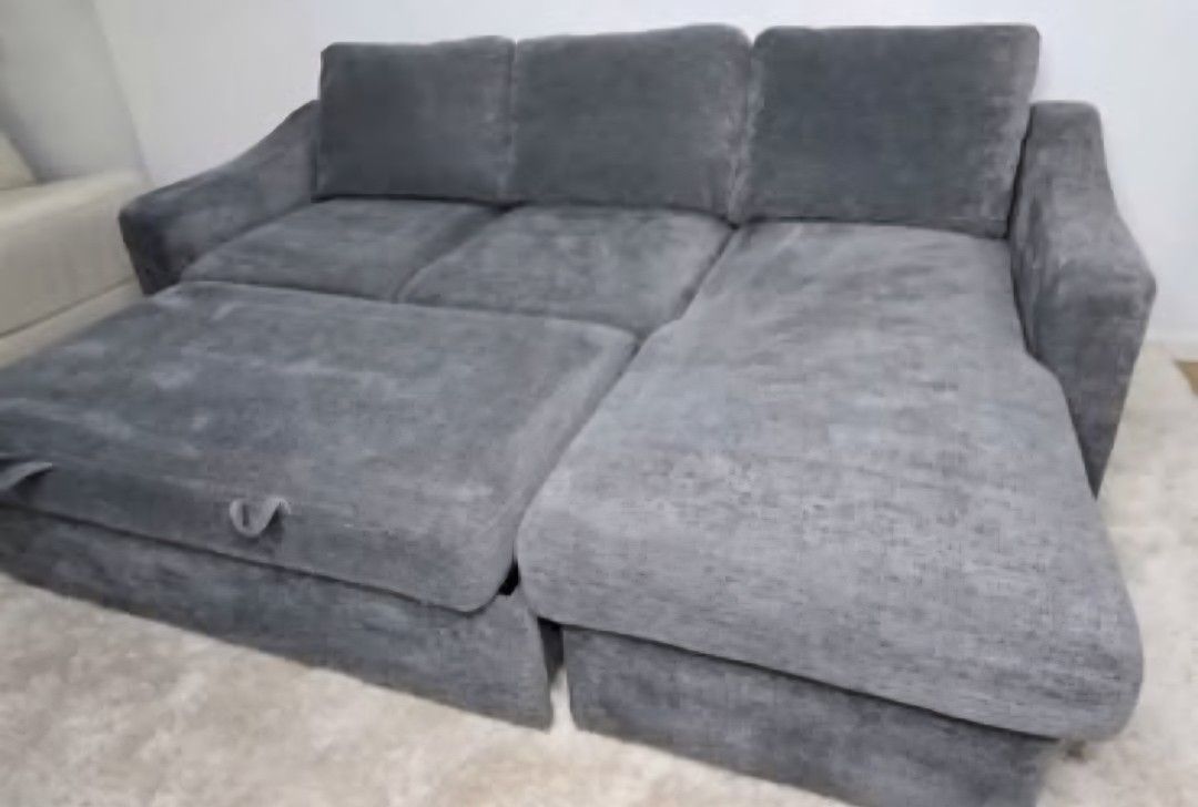 Modern Coddle Aria Fabric Sleeper Sofa with Reversible Chaise, Storage and Built-In USB Outlets