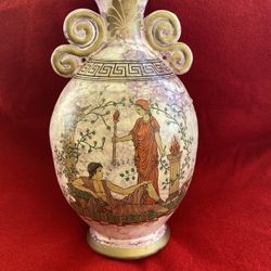 10 inch Handmade Painted Ceramic Greek Vase Imported From Greece