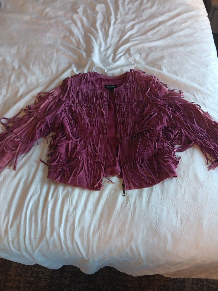 Chartreuse Genuine Leather Fringe Jacket