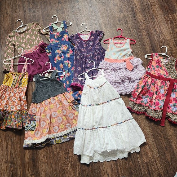 VGUC Matilda Jane size 6 Bundle $100 shipped for everything or $25 each. OVERALLS AND Purple short sleeve dress minor fade. White dress is white GUC t