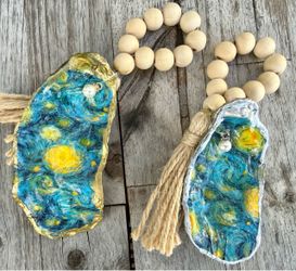 Handmade oyster shell ornaments – starry night/van Gogh