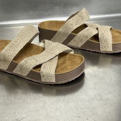 Women’s Tan Slides with Woven Straps - Size 42 EU - NWOT