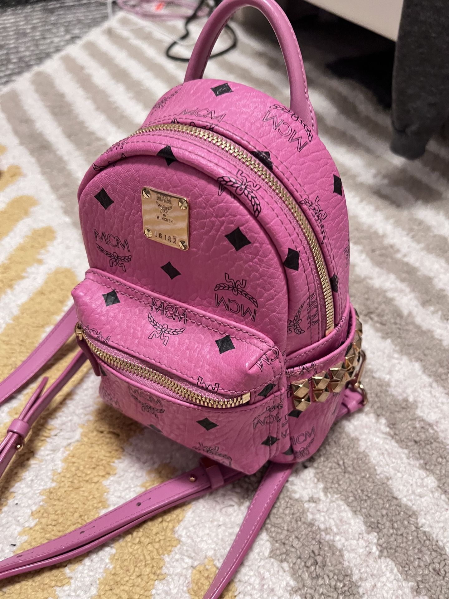MCM Pink Visetos Coated Canvas and Leather Mini Studded Stark Bebe Boo Backpack