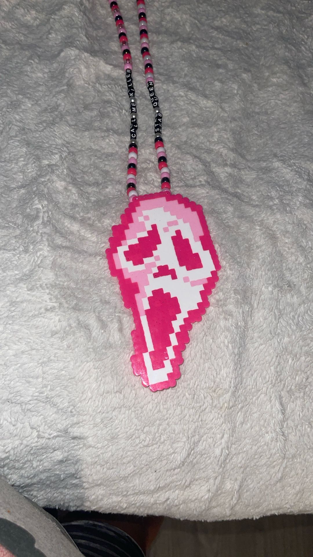Pink Ghost Face Perler