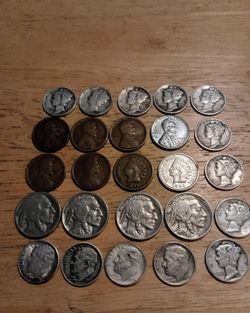 Coin collection 90% silver dimes Early wheat pennies buffalo Nickels