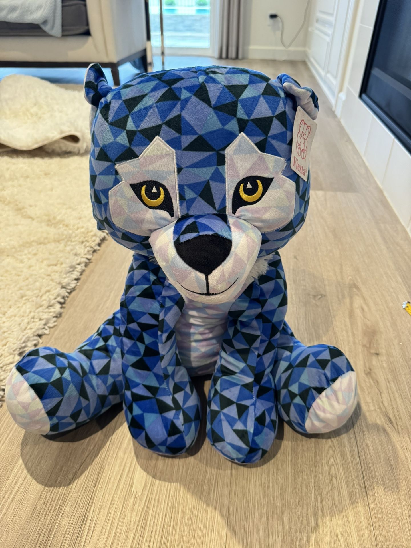 Fiesta “Crystal Critters” Wolf Plush – Blue & Black Geometric Pattern