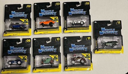 Muscle machines diecast cars.  Shelby, Charger, Daytona, Willy’s